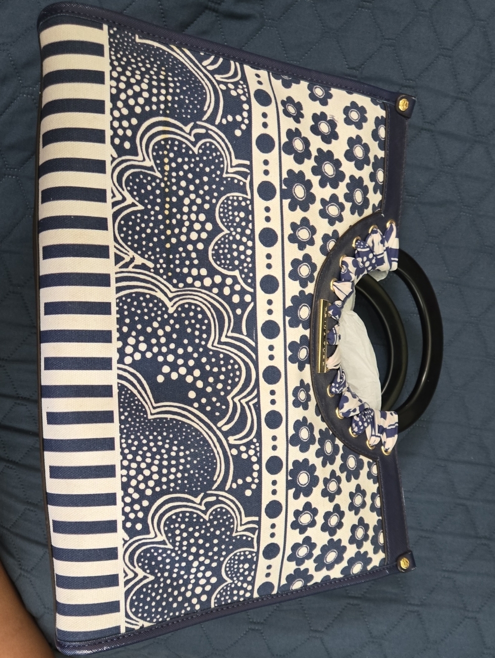 Trina Turk Navy and White Patterned Tote Clutch